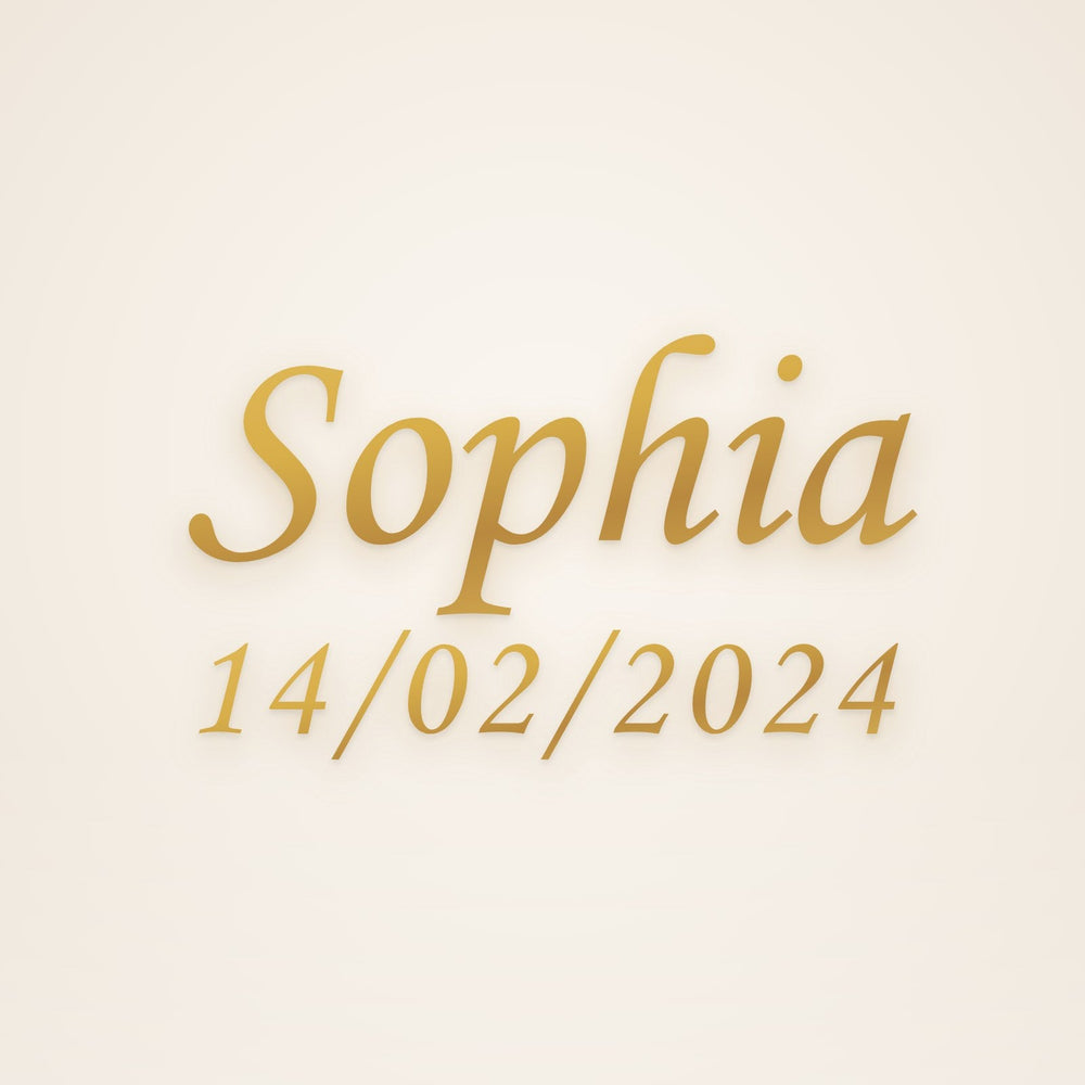 Custom Name and Date Necklace in gold, rendered preview