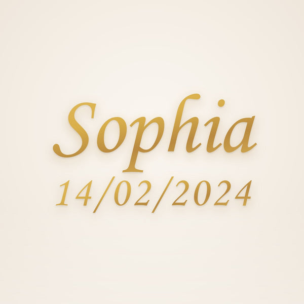 Custom Name and Date Necklace in gold, rendered preview