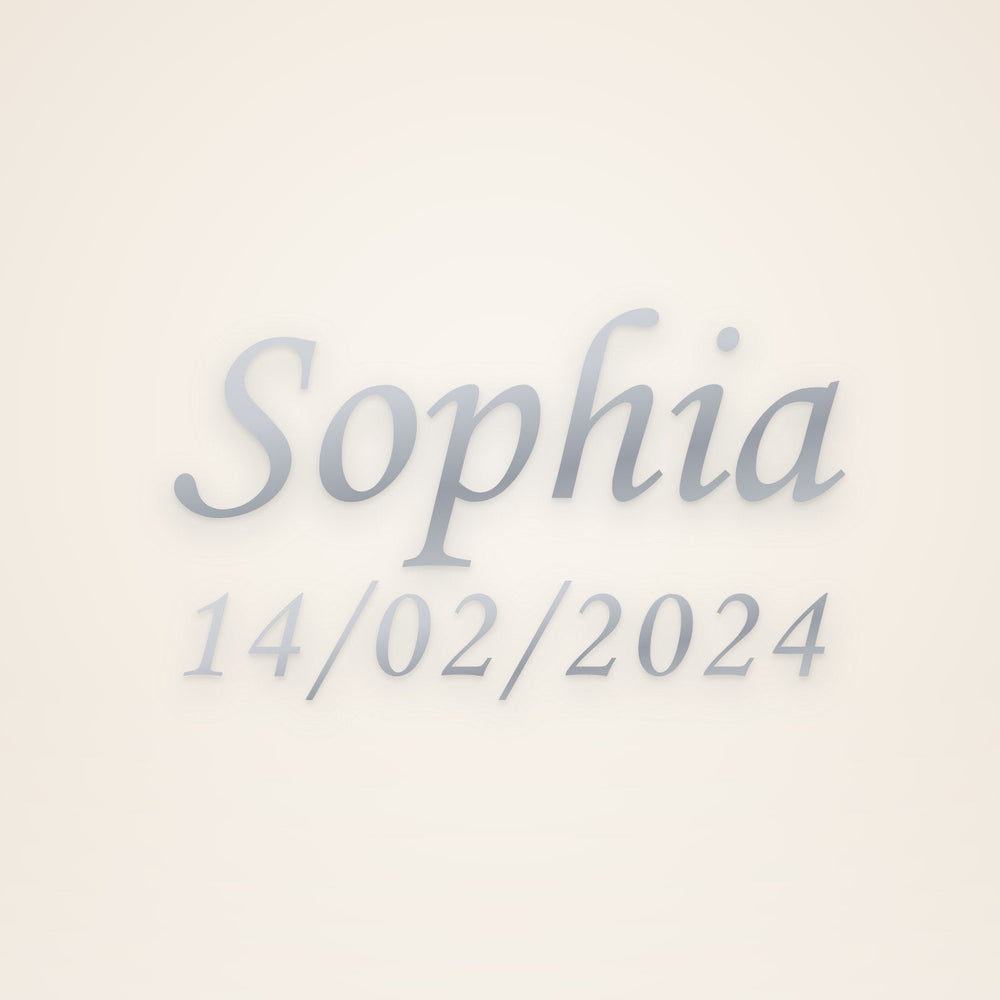 Custom Name and Date Necklace in silver, rendered preview