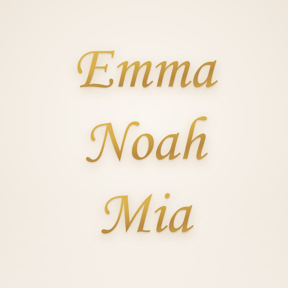 Custom Three Name Family Necklace in gold, rendered preview