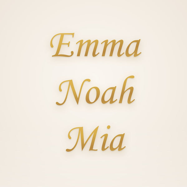 Custom Three Name Family Necklace in gold, rendered preview